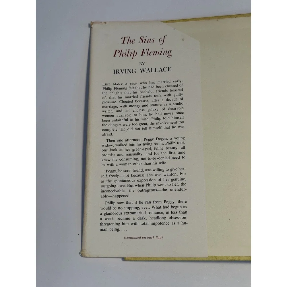 Irving Wallace Sins of Philip Fleming 1959 First Edition First Printing Novel DJ